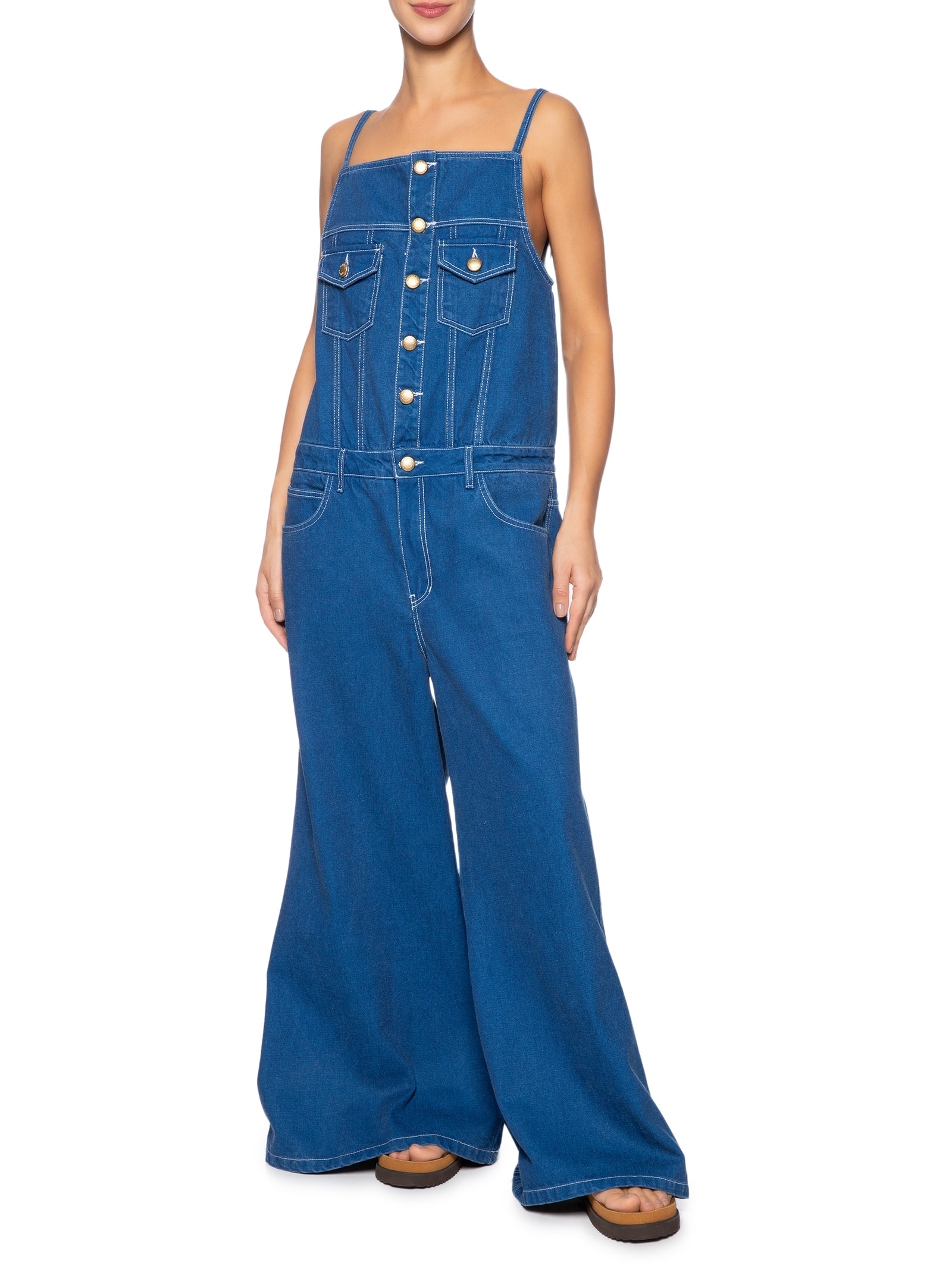 Macacão Feminino Jeans Pantalona Azul Farm