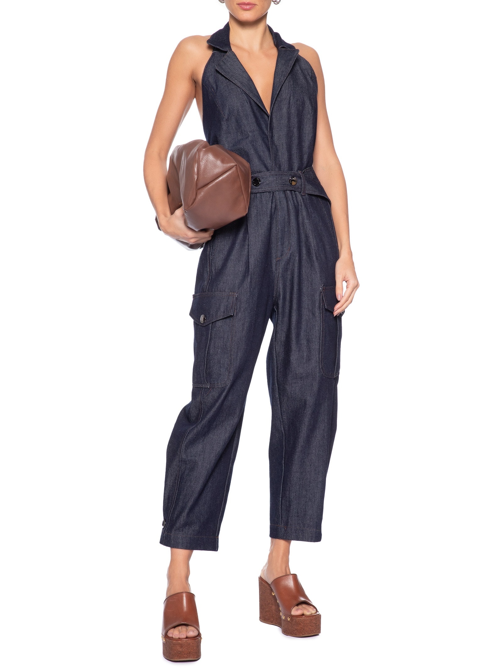 Macacão Feminino Jeans Raw Cinto Azul Animale