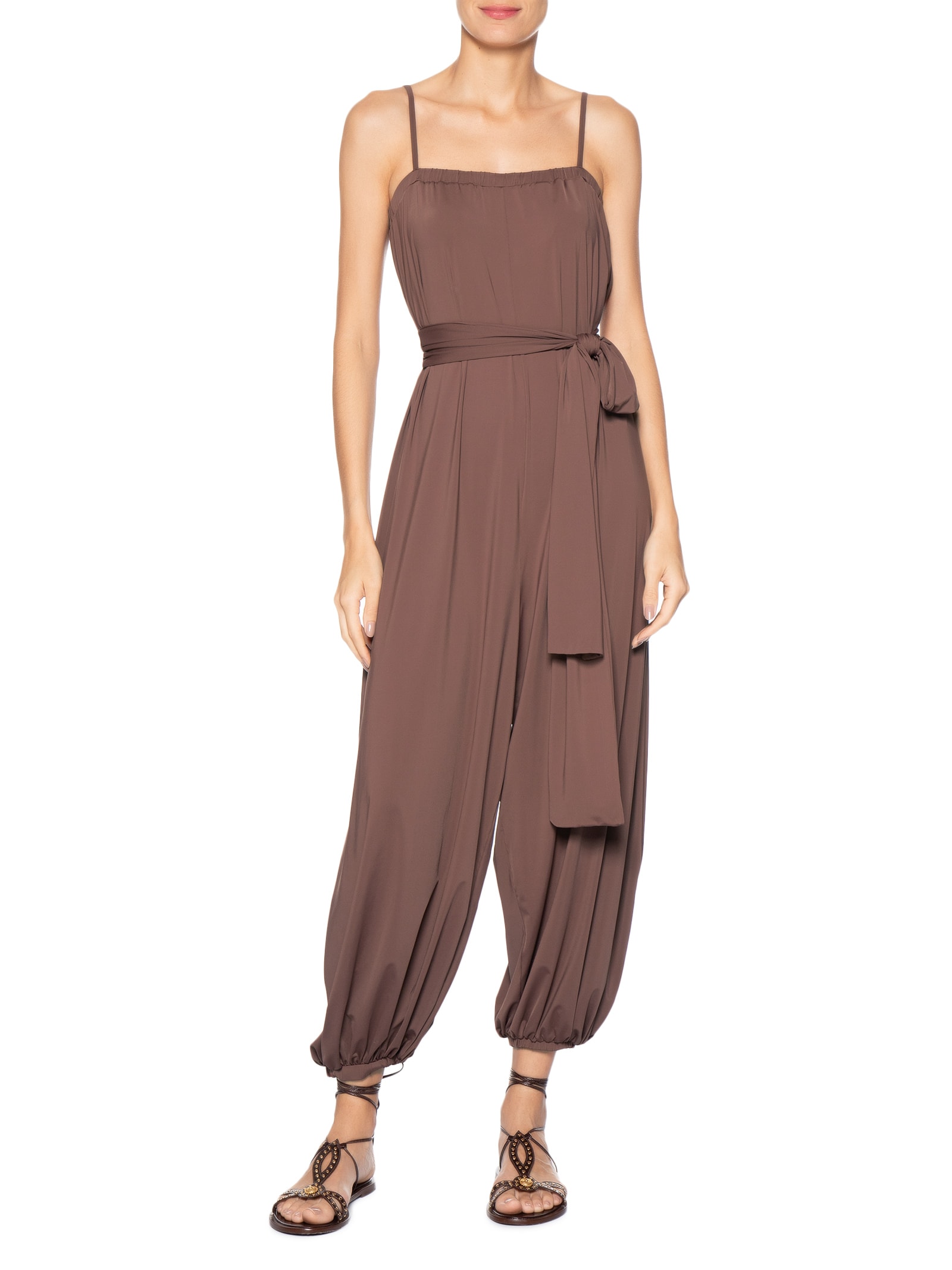 Macacão Feminino Jersey Com Faixa Marrom Dress To