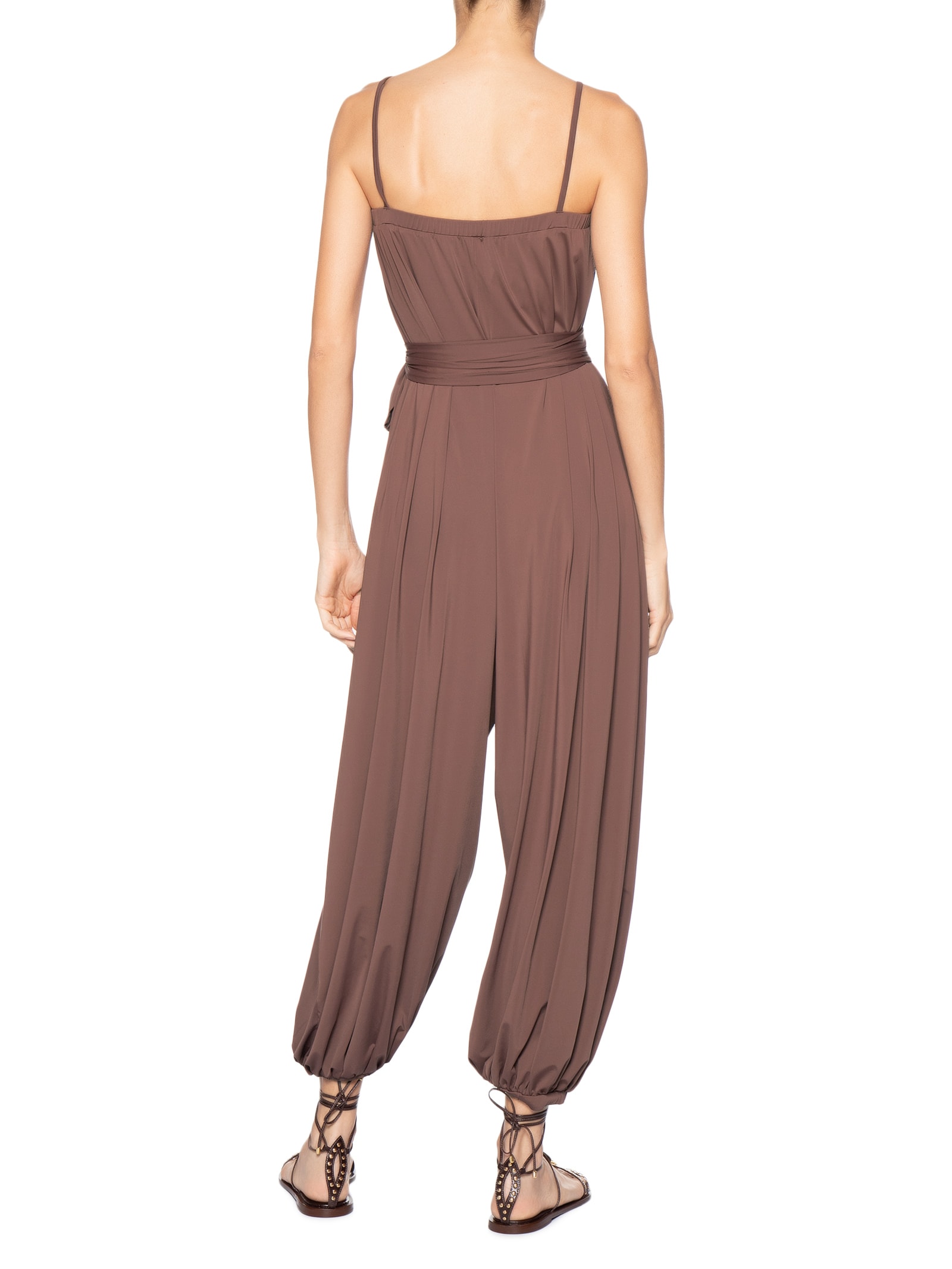 Macacão Feminino Jersey Com Faixa Marrom Dress To