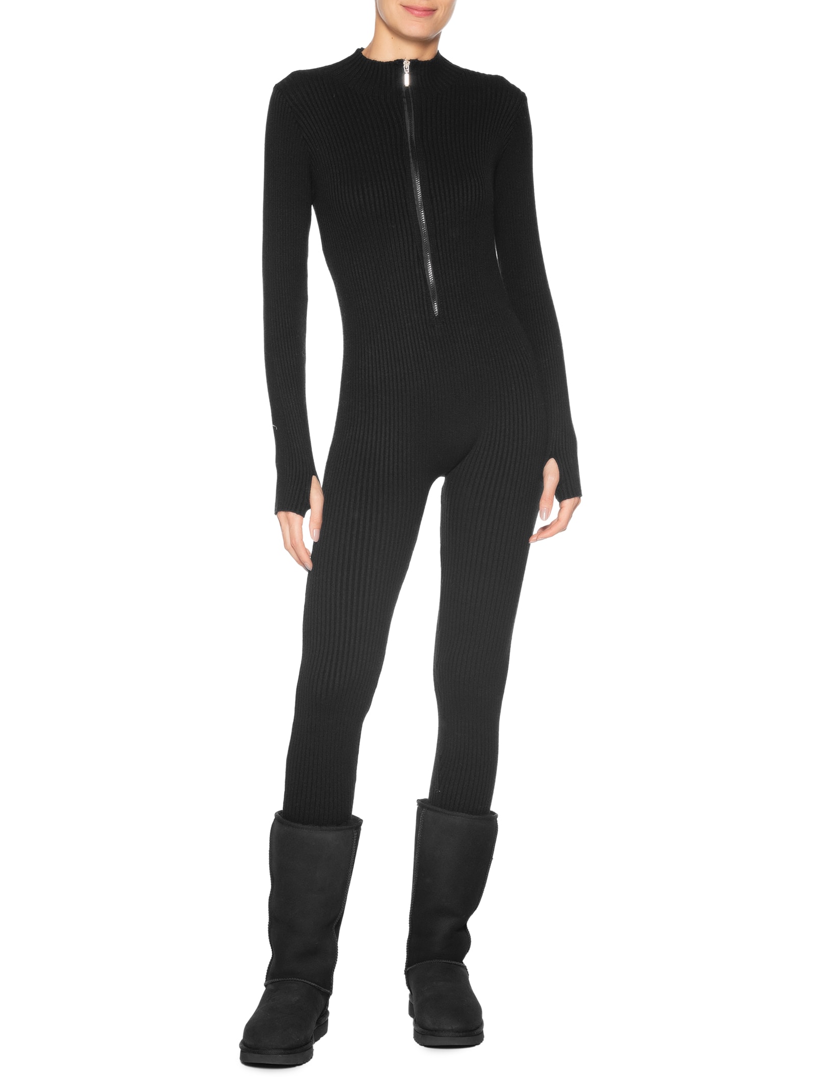 Macacão Feminino Justo Ao Corpo Em Tricot Preto '2Essential