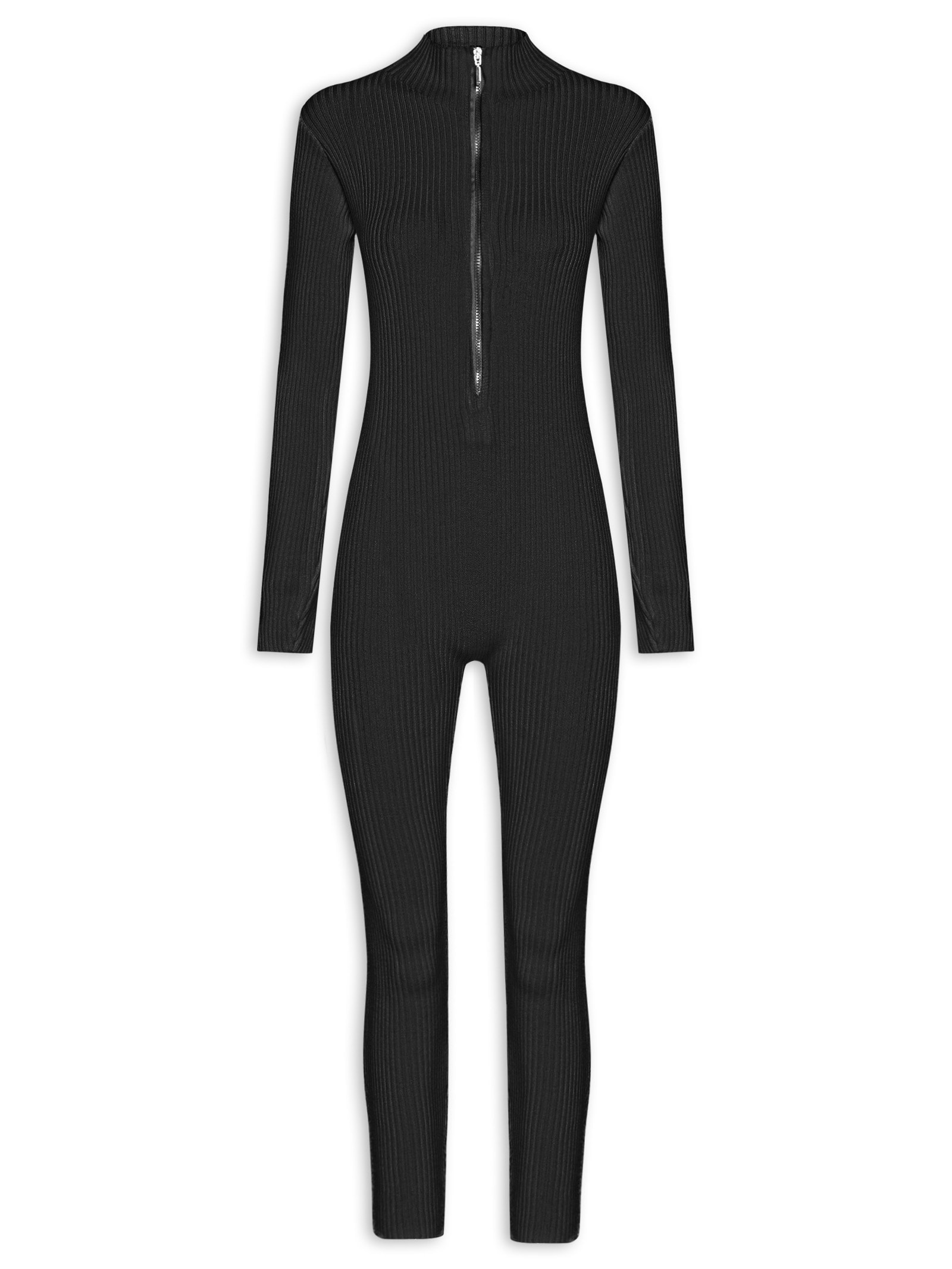 Macacão Feminino Justo Ao Corpo Em Tricot Preto '2Essential