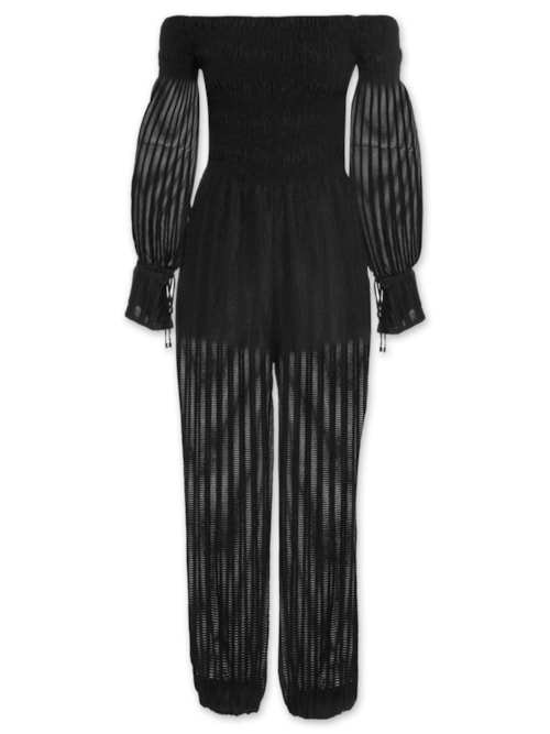 Macacão Feminino Lastex Jacquard – Preto