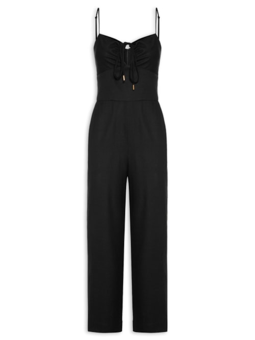 Macacão Feminino Linho Busto Vazado – Preto