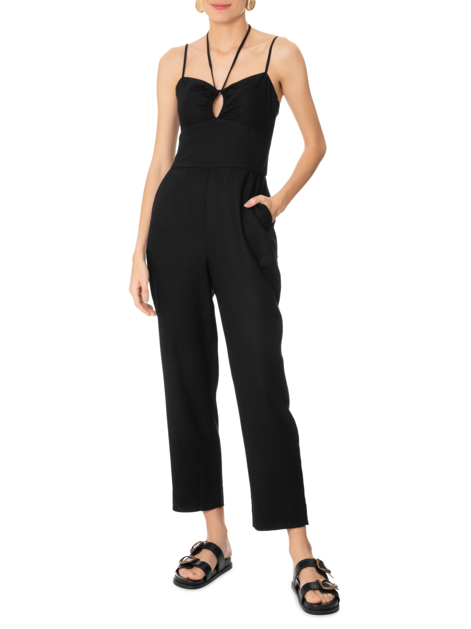 Macacão Feminino Linho Busto Vazado Preto Dress To