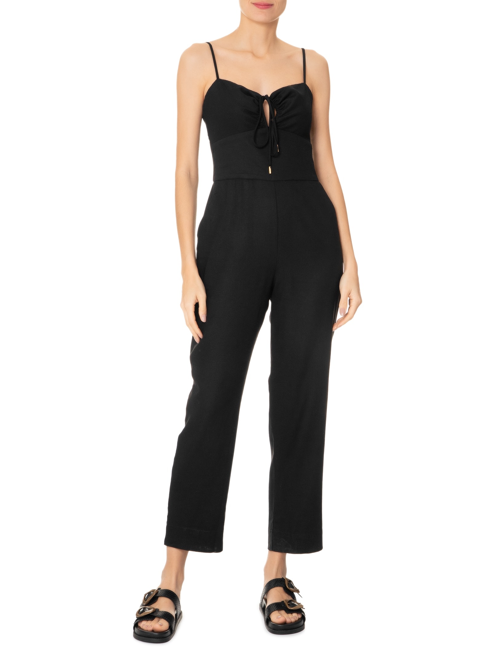 Macacão Feminino Linho Busto Vazado Preto Dress To