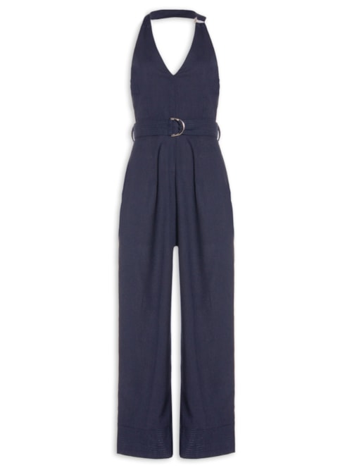 Macacão Feminino Linho Com Cinto – Azul