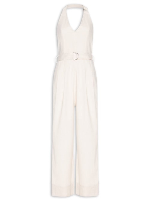 Macacão Feminino Linho Com Cinto – Bege