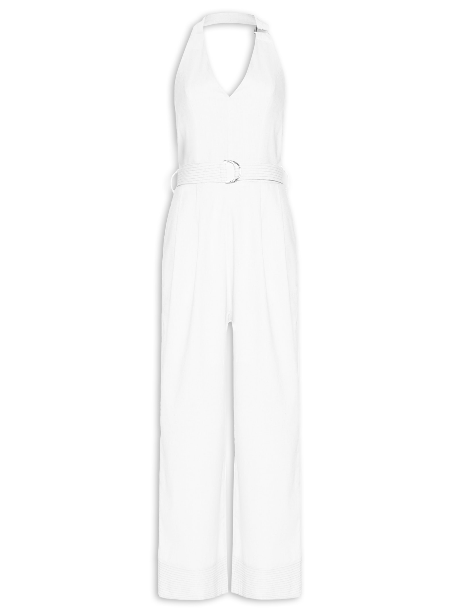 Macacão Feminino Linho Com Cinto Branco Basiq