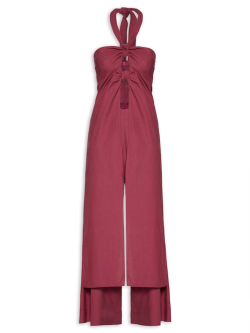 Macacão Feminino Linho Duplo Nó Frente – Rosa