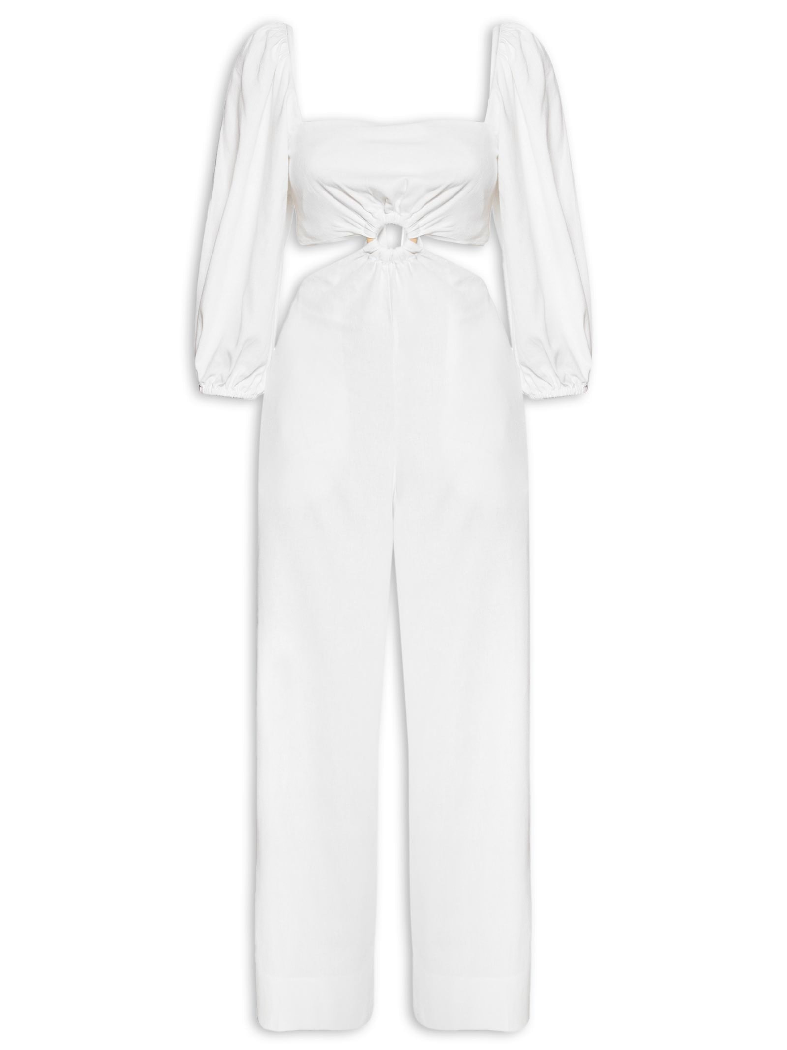 Macacão Feminino Linho Manga Bufante Off White Dress To