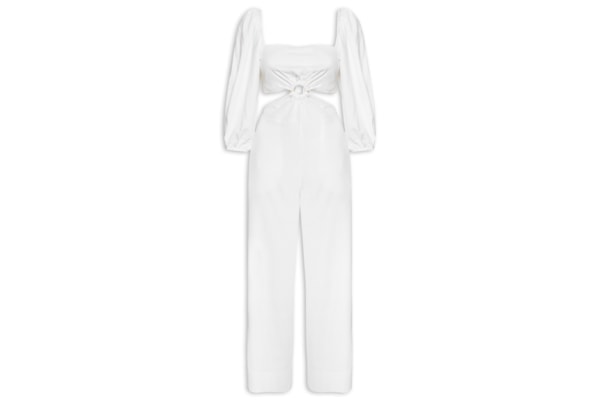 Macacão Feminino Linho Manga Bufante - Off White