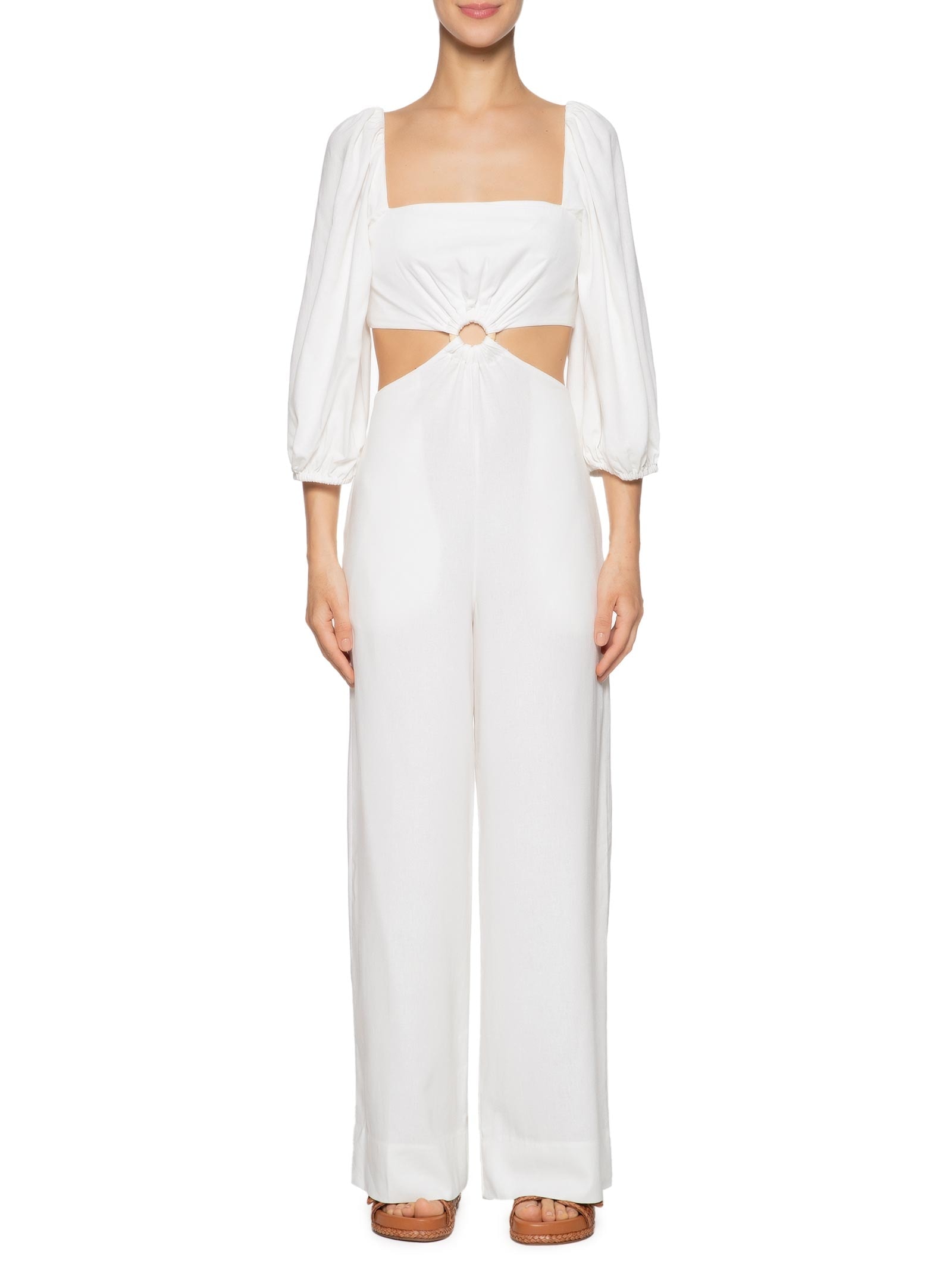 Macacão Feminino Linho Manga Bufante Off White Dress To