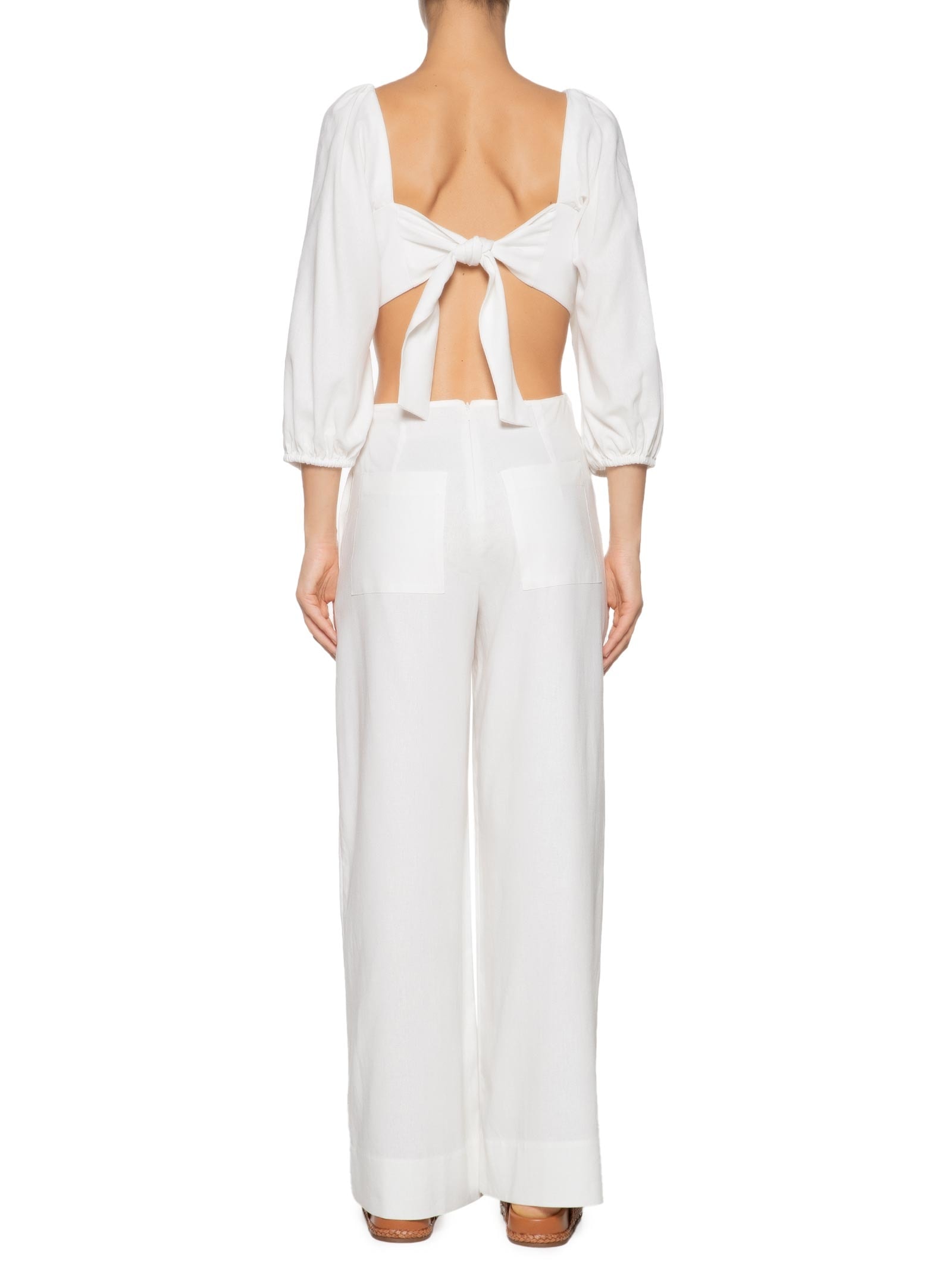 Macacão Feminino Linho Manga Bufante Off White Dress To