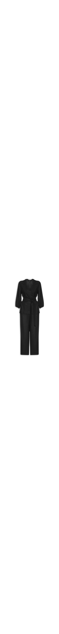 Macacão Feminino Linho Transpasse Kimono - Preto