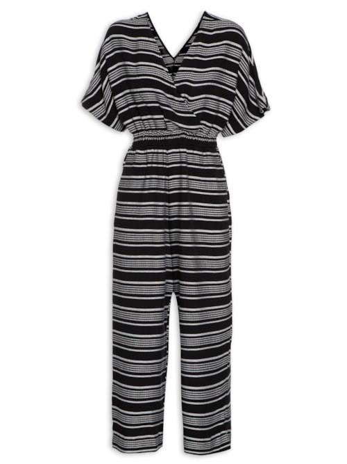 Macacão Feminino Listra Pespontos - Preto