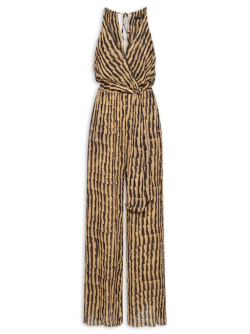 Macacão Feminino Longo Listra Rafia – Marrom