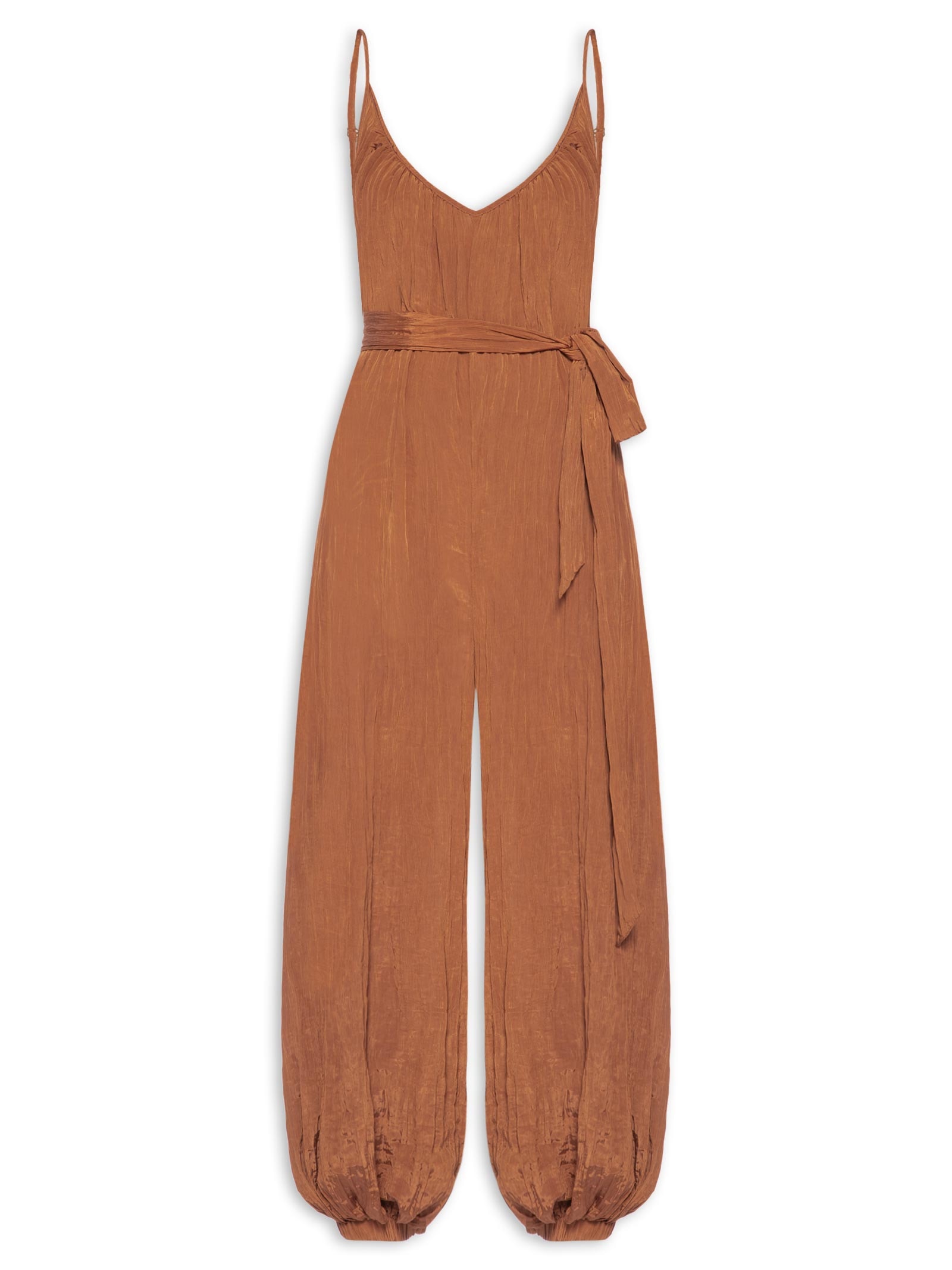 Macacão Feminino Longo Plissado Marrom Farm