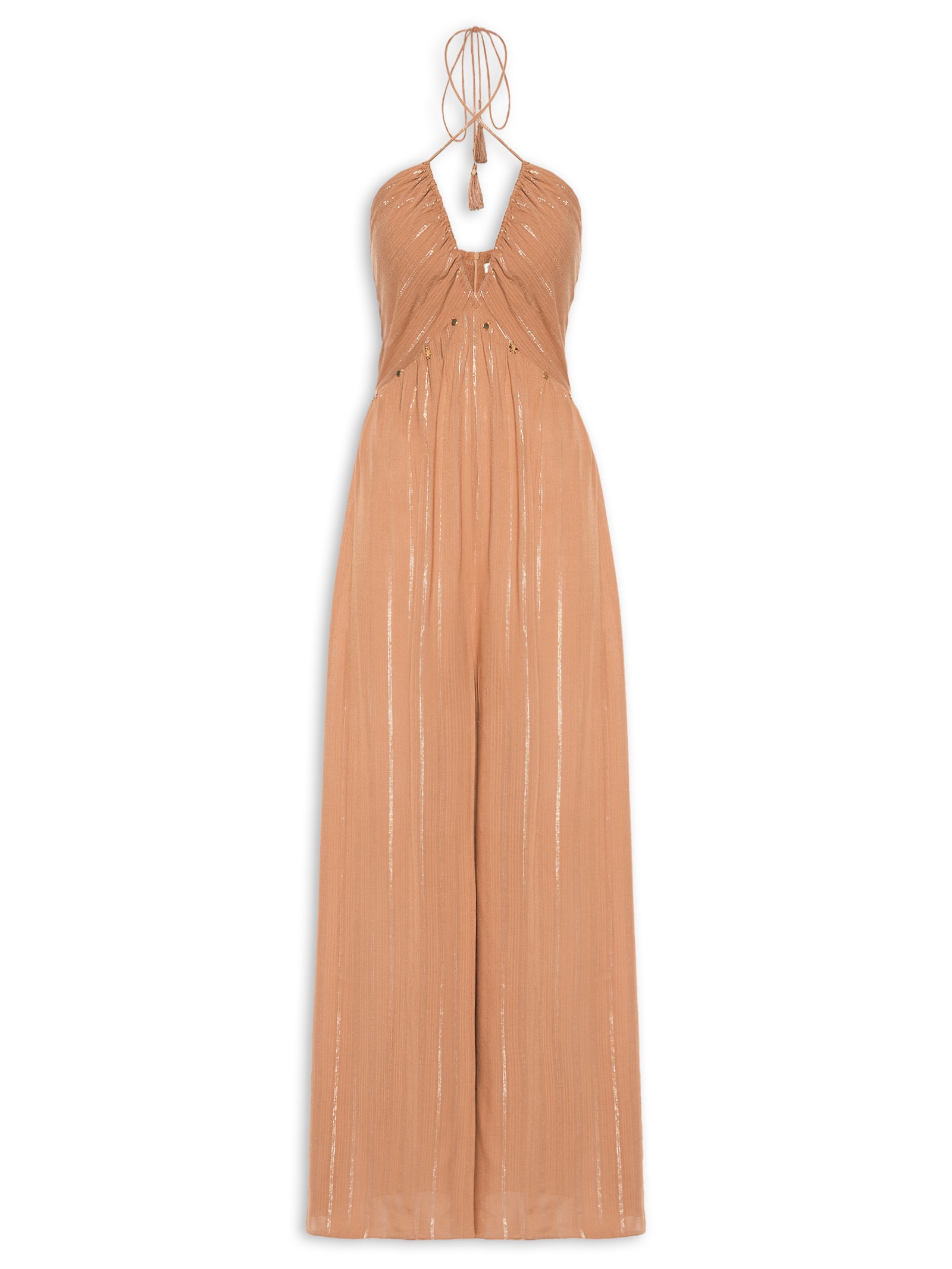 Macacão Feminino Luréx Busto Franzido Marrom Dress To