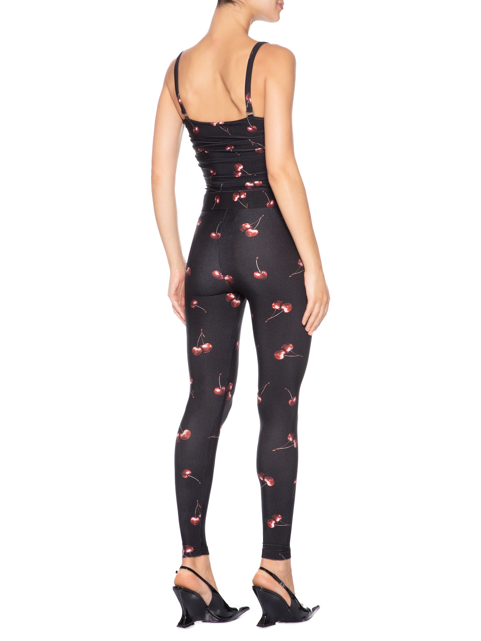 Macacão Feminino Lycra Estampado Bardot Cherry Preto Forlegs