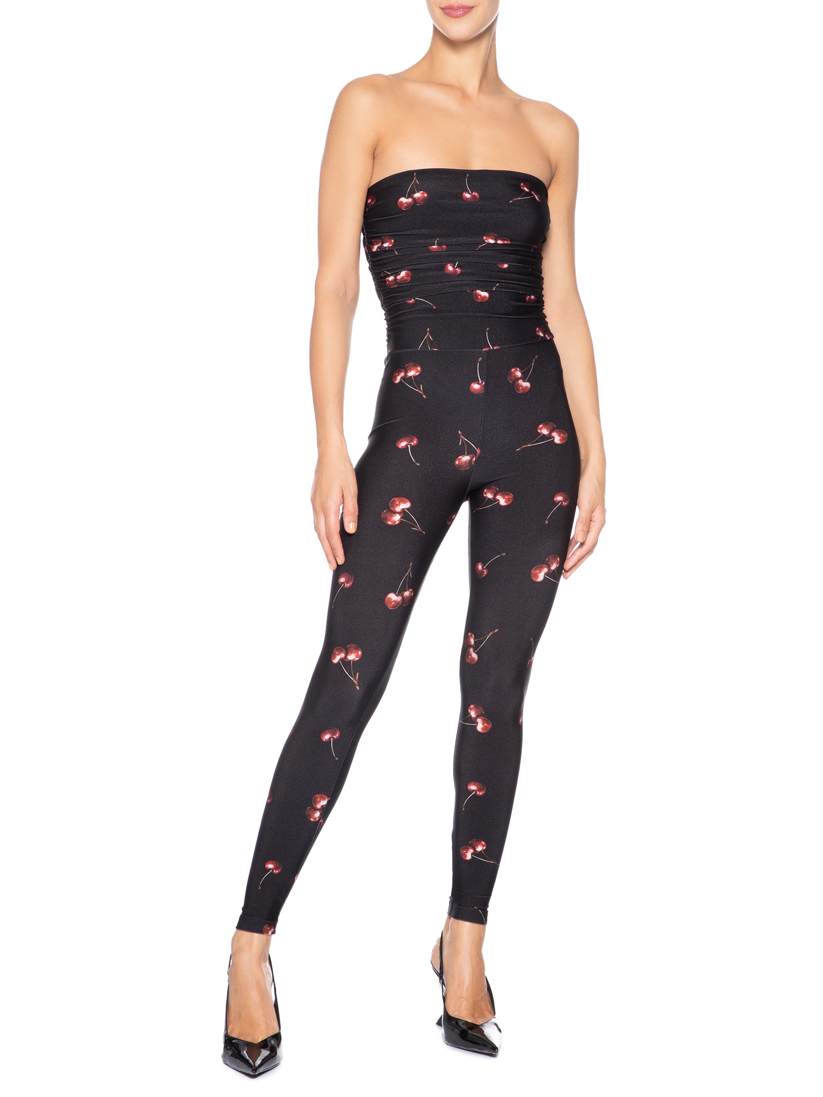 Macacão Feminino Lycra Estampado Bardot Cherry Preto Forlegs