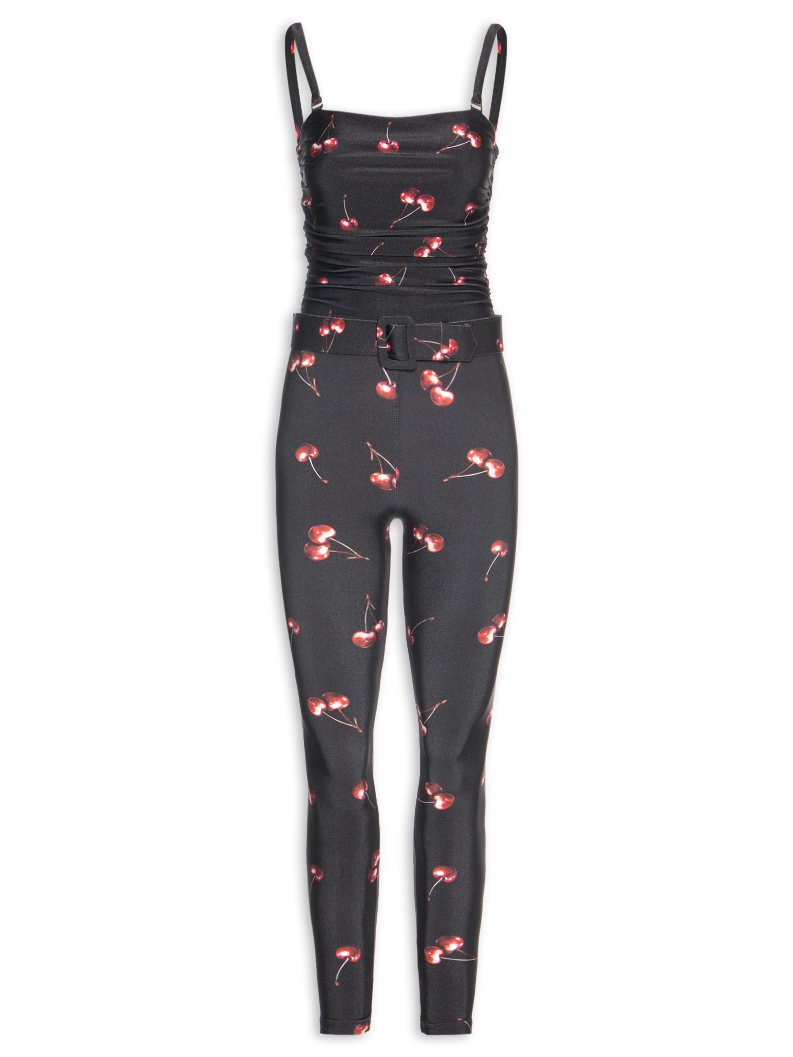 Macacão Feminino Lycra Estampado Bardot Cherry Preto Forlegs