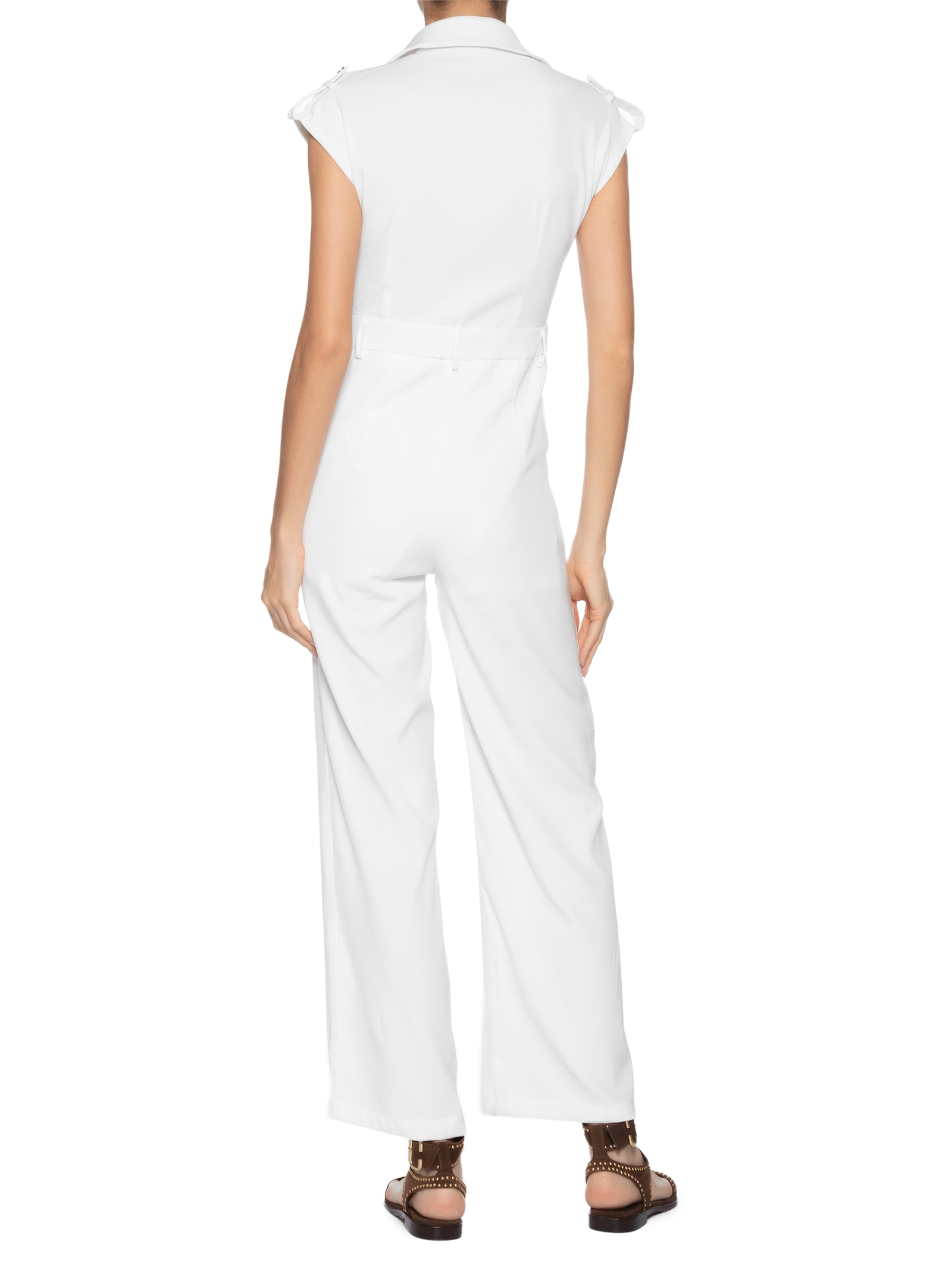 Macacão Feminino Manga Curta Branco Basiq