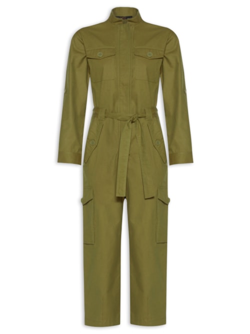 Macacão Feminino Manga Longa Com Bolsos – Verde