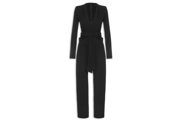 Macacão Feminino Manga Longa Decote Torcido - Preto 