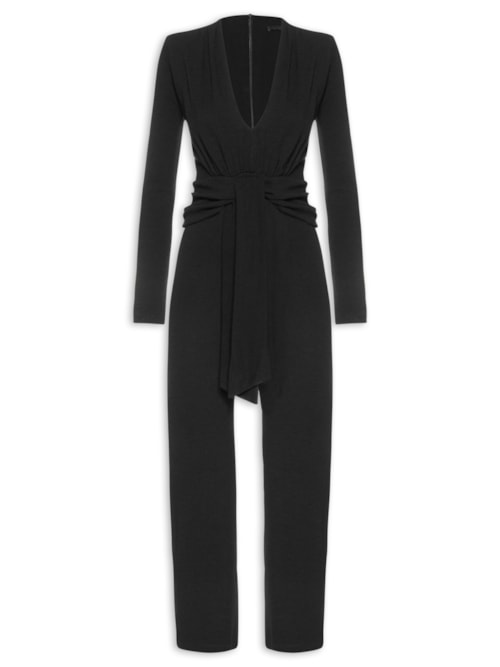 Macacão Feminino Manga Longa Decote Torcido – Preto