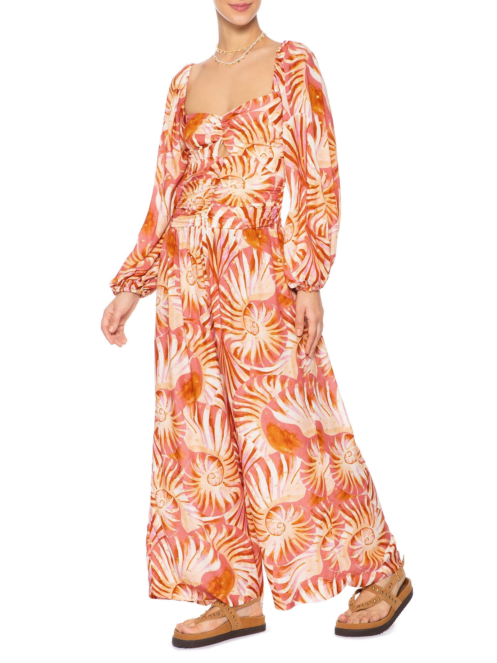 Macacão Feminino Manga Mar De Conchas  Rosa Farm