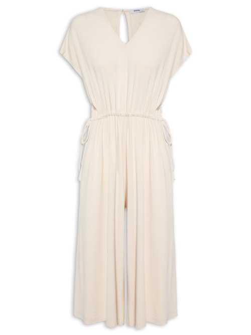 Macacão Feminino Midi Com Ajuste Na Cintura – Bege