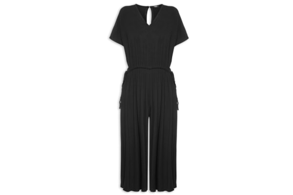 Macacão Feminino Midi Com Ajuste Na Cintura - Preto