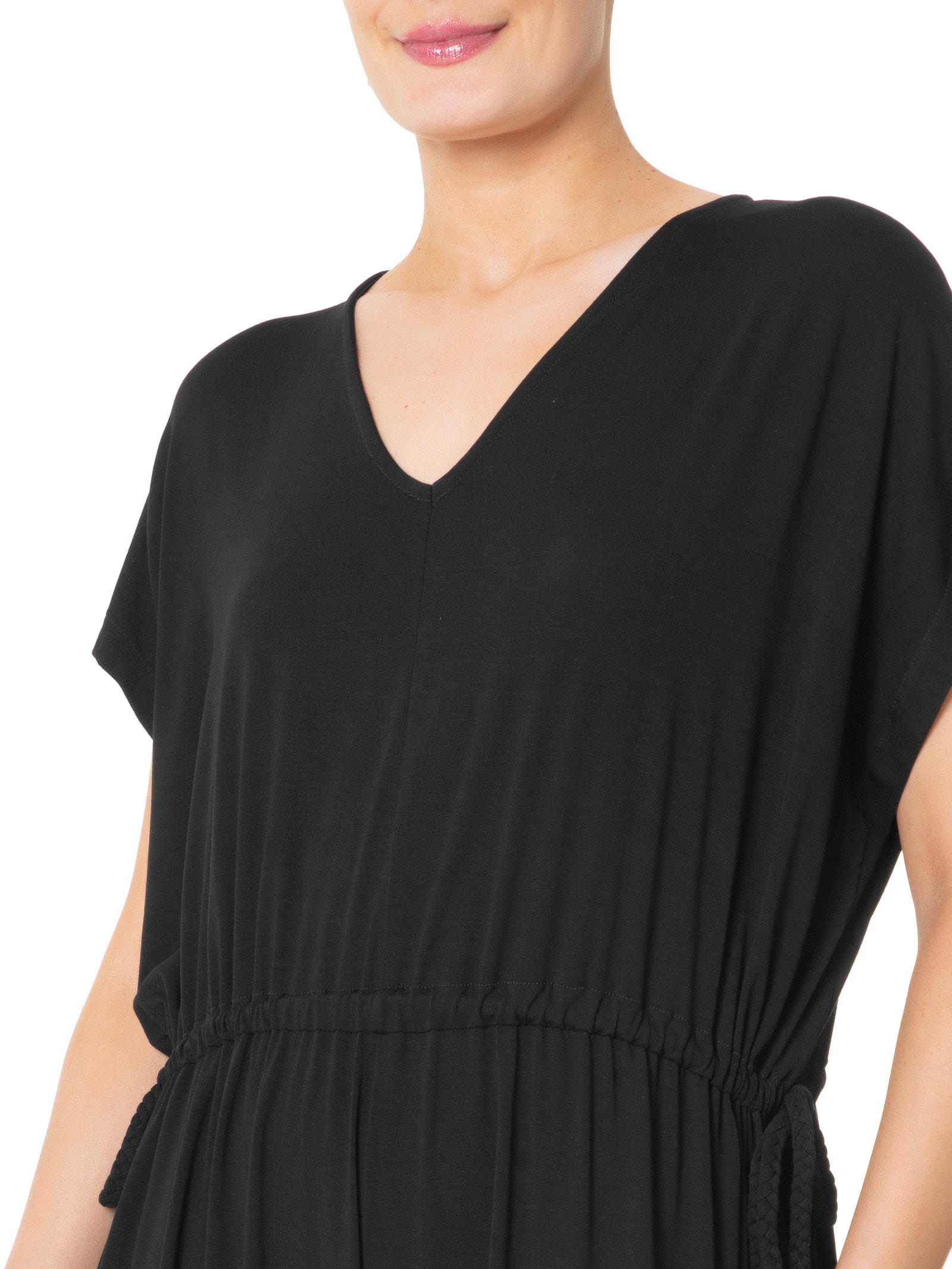 Macacão Feminino Midi Com Ajuste Na Cintura Preto Basiq