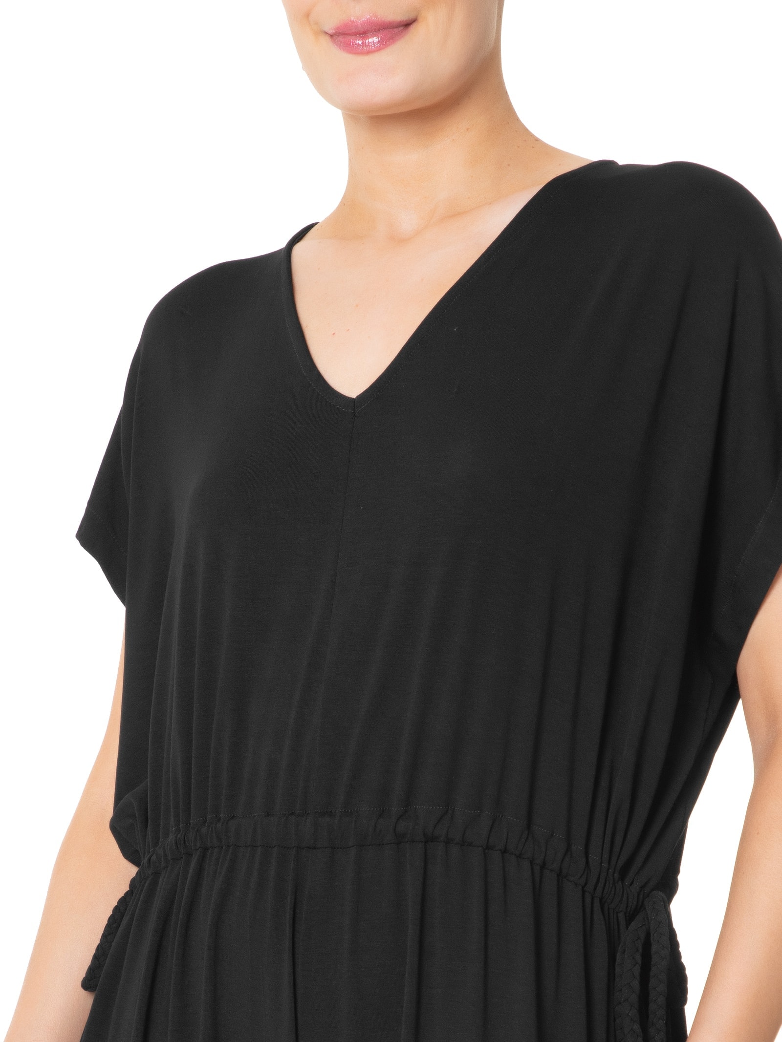 Macacão Feminino Midi Com Ajuste Na Cintura Preto Basiq