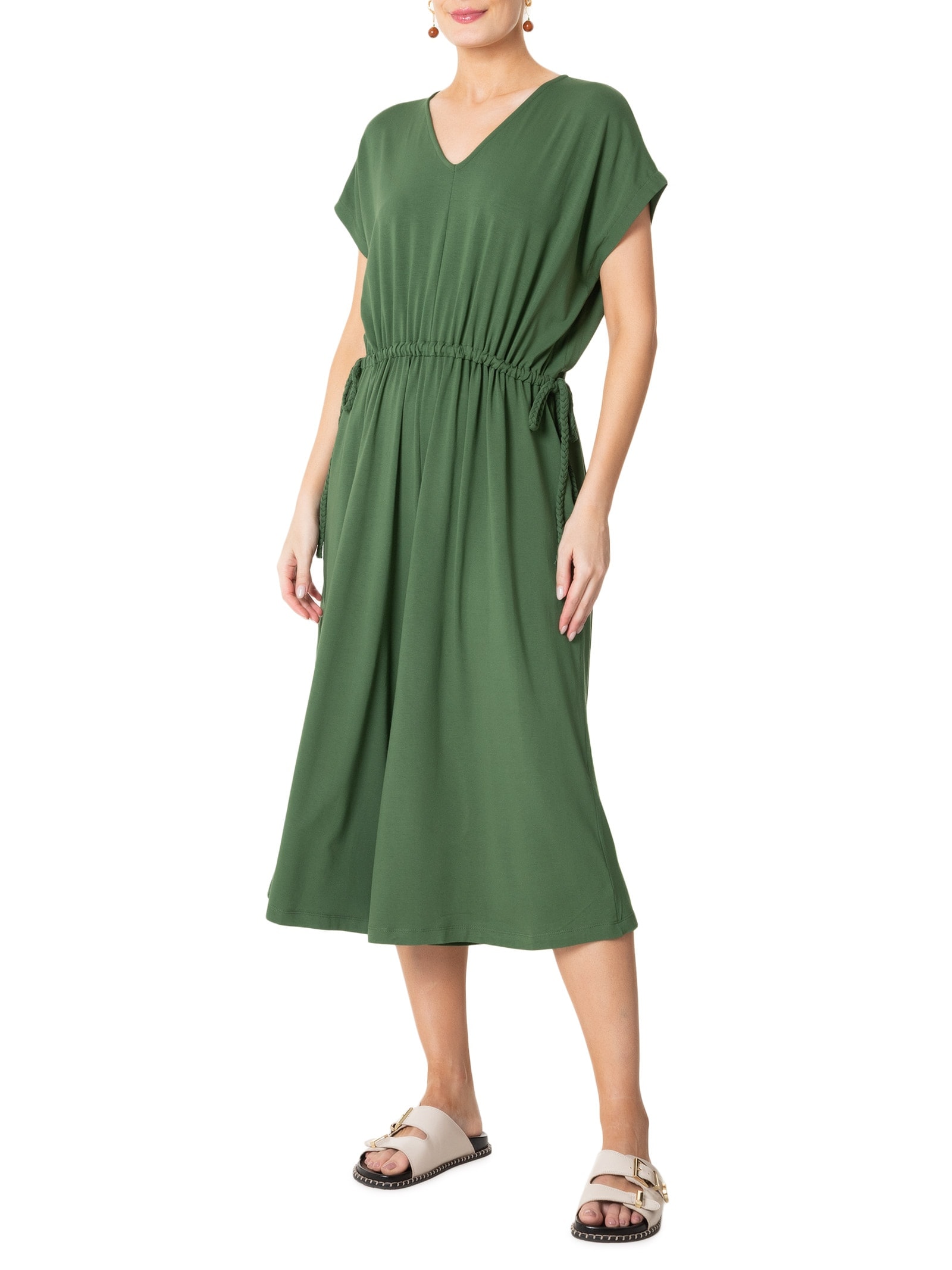 Macacão Feminino Midi Com Ajuste Na Cintura Verde Basiq