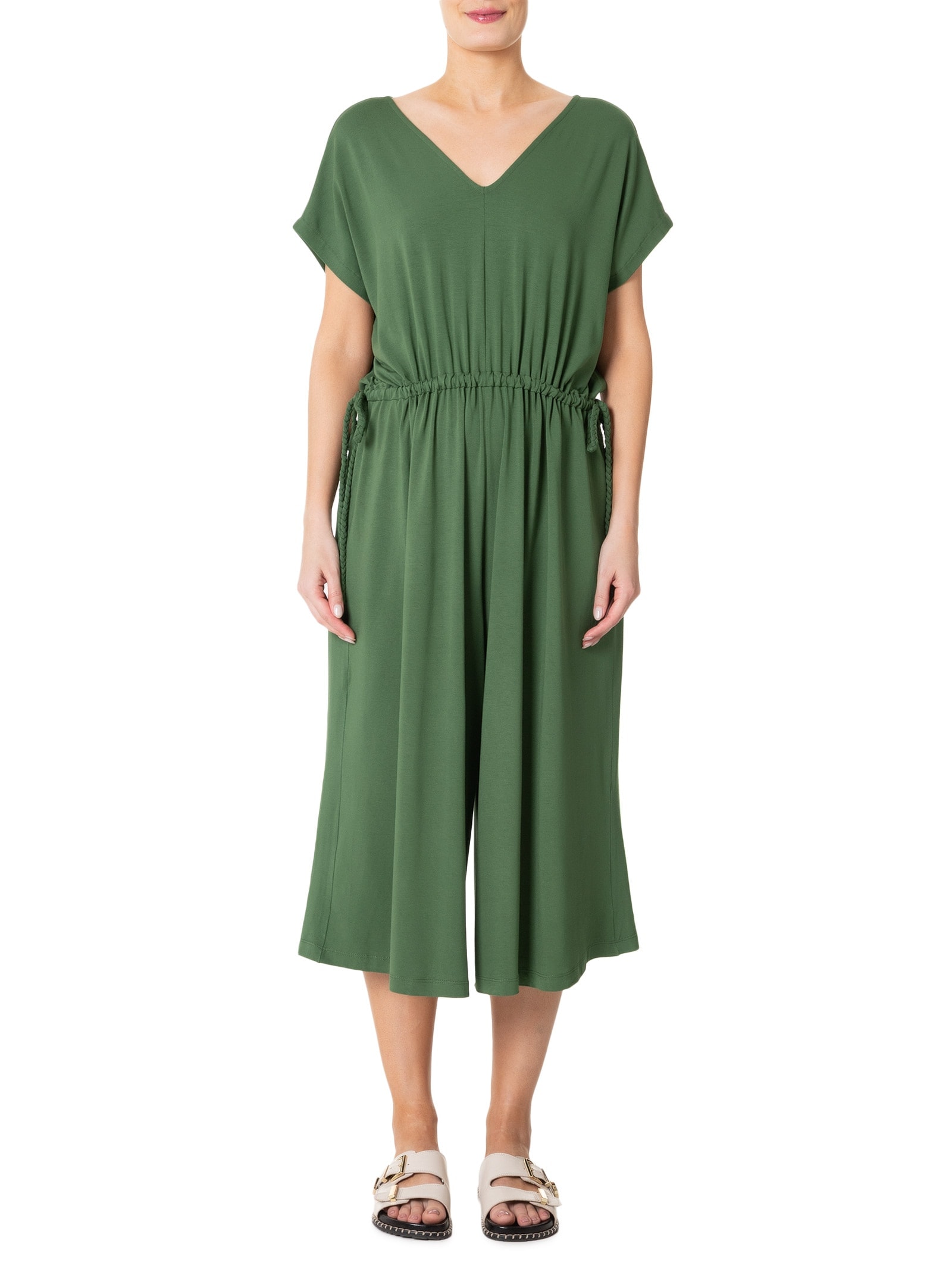 Macacão Feminino Midi Com Ajuste Na Cintura Verde Basiq