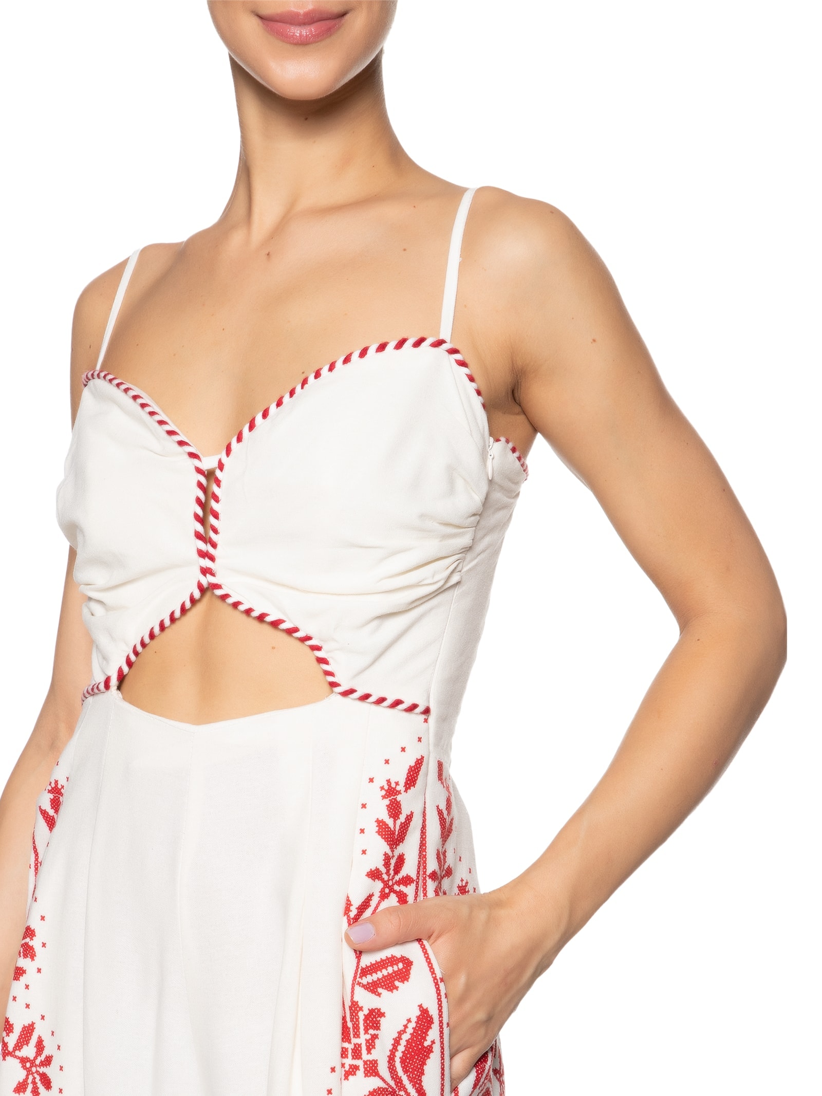 Macacão Feminino Pantalona Bordado Tropical Bege Farm