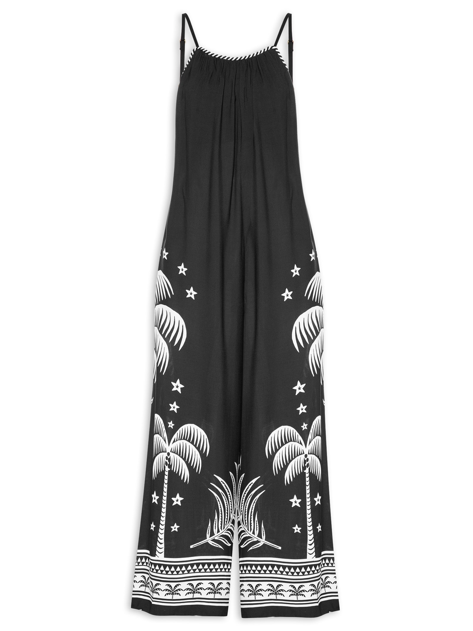 Macacão Feminino Pantalona Coqueiral Preto Farm