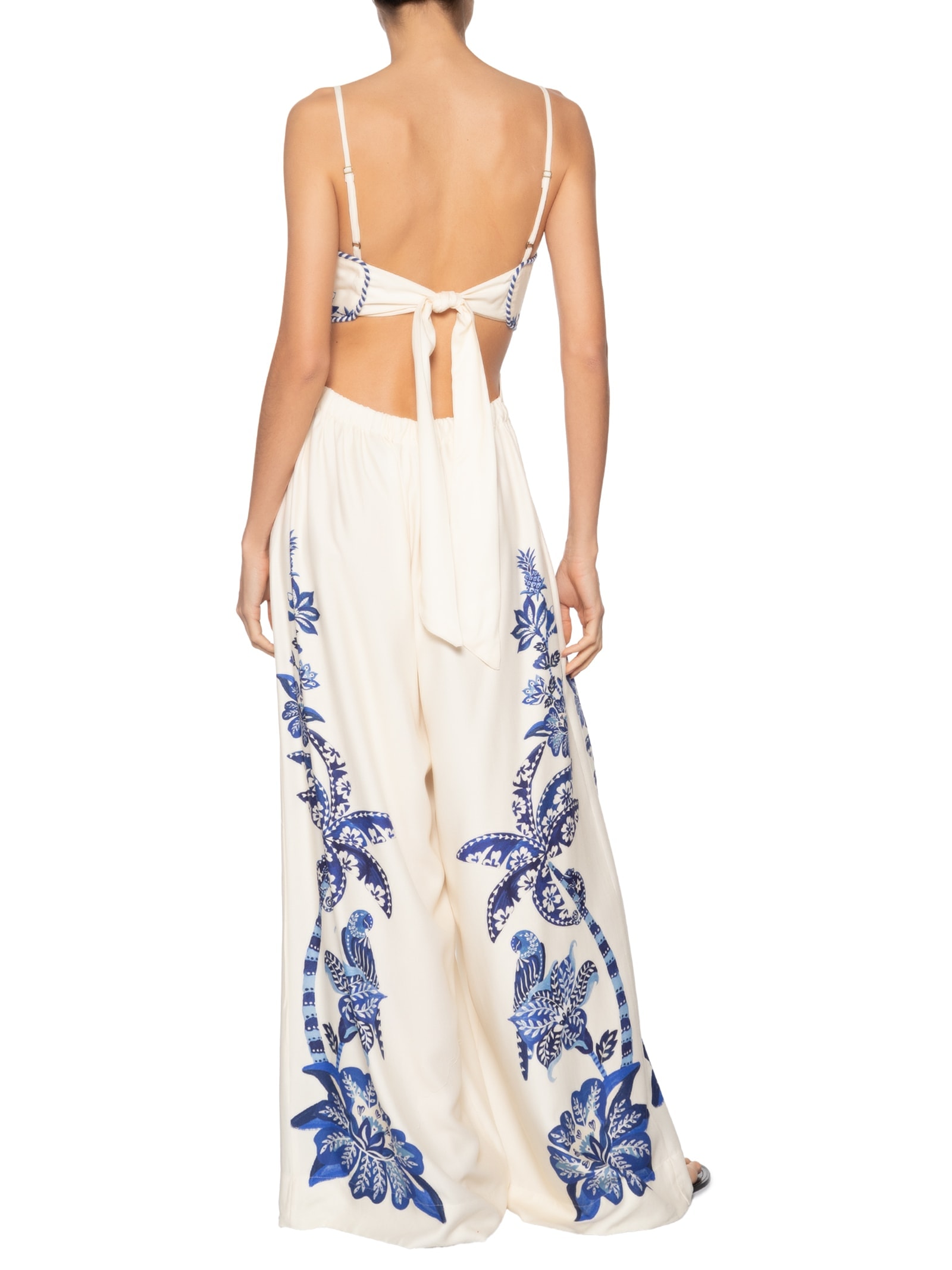 Macacão Feminino Pantalona Coqueiro Tropical Branco Farm