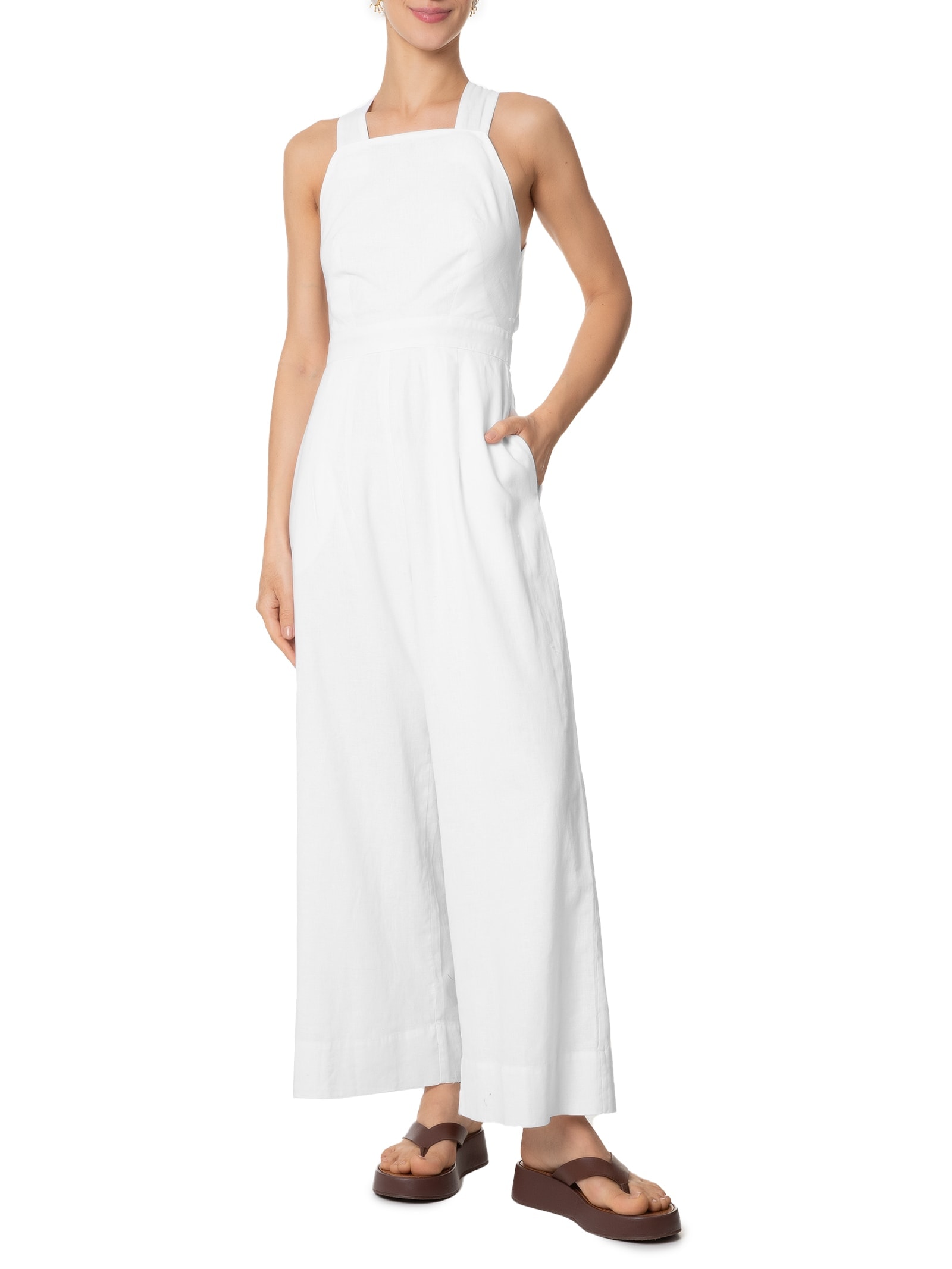 Macacão Feminino Pespontado Branco Osklen