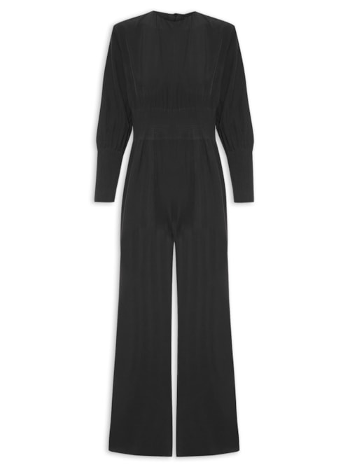 Macacão Feminino Plissê Manga Longa – Preto