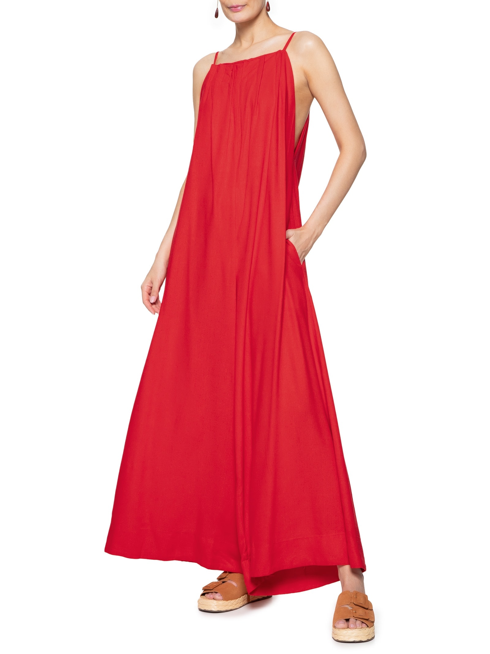 Macacão Feminino Pregas Pantalona Vermelho Farm