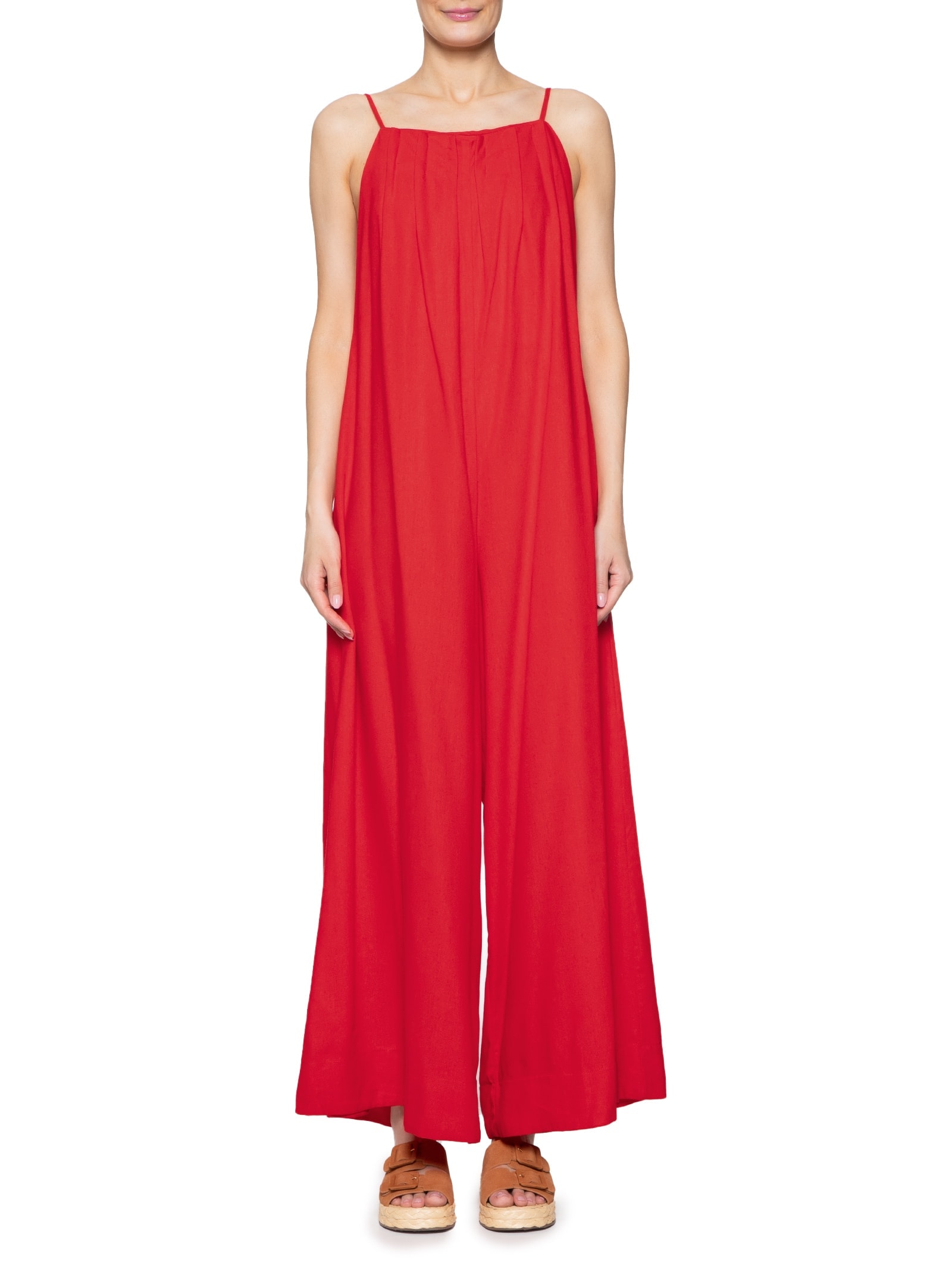 Macacão Feminino Pregas Pantalona Vermelho Farm