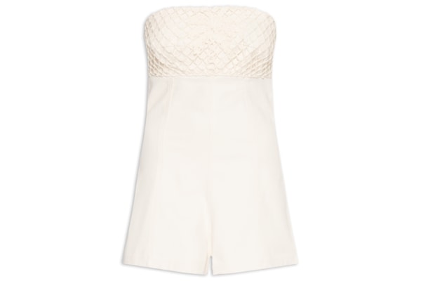 Macacão Feminino Sarja Curto Com Bordado - Off White