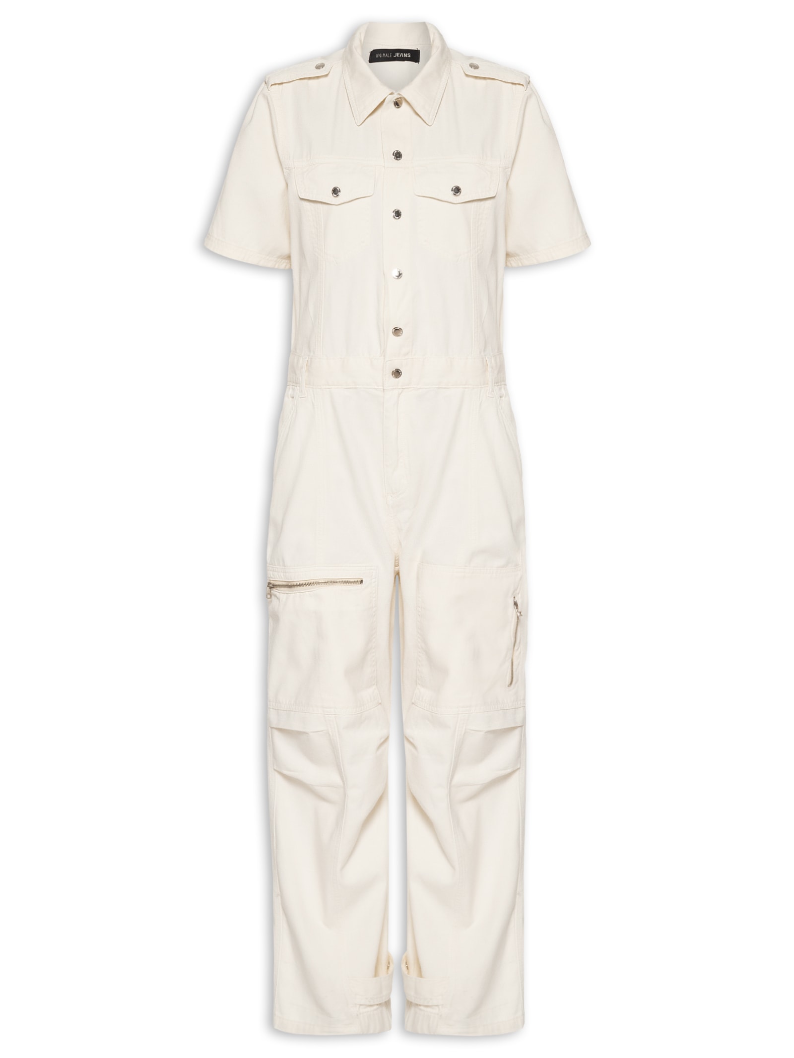 Macacão Feminino Sarja Longo Bolsos Com Zíper Off White Animale Jeans