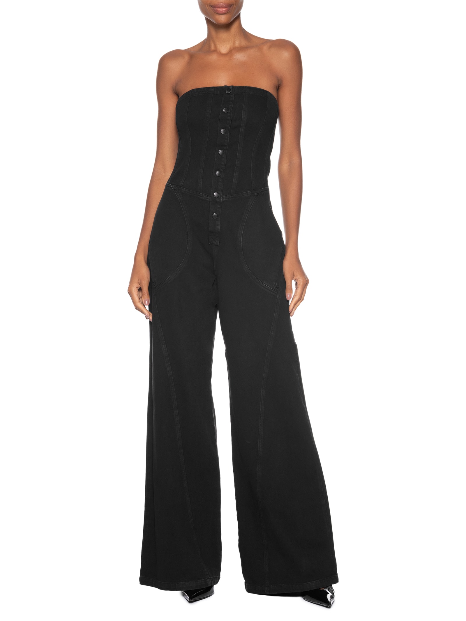 Macacão Feminino Sarja Longo Decote Reto Stoned Preto Animale Jeans