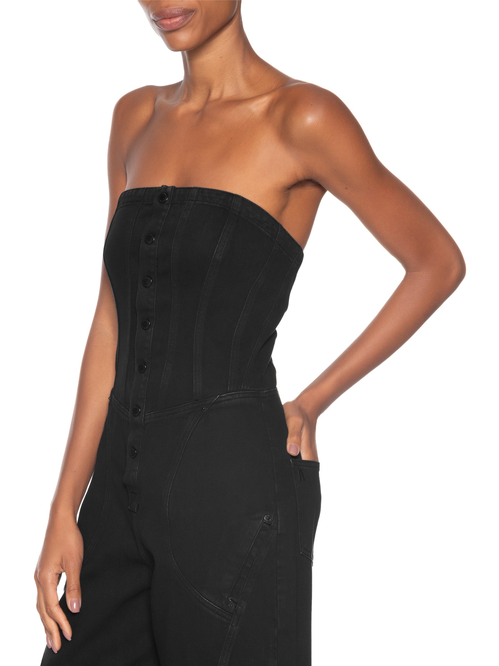 Macacão Feminino Sarja Longo Decote Reto Stoned Preto Animale Jeans