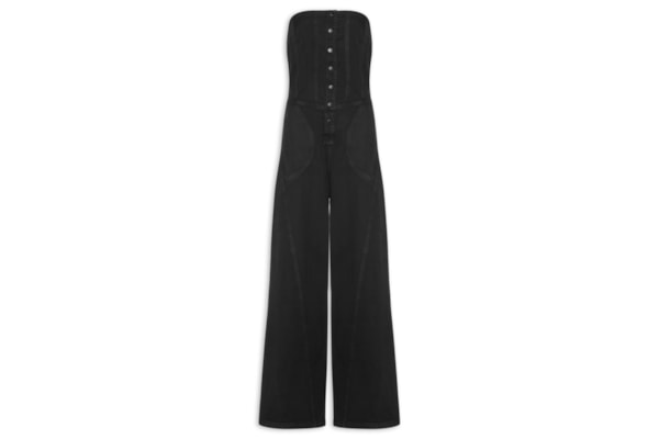 Macacão Feminino Sarja Longo Decote Reto Stoned - Preto