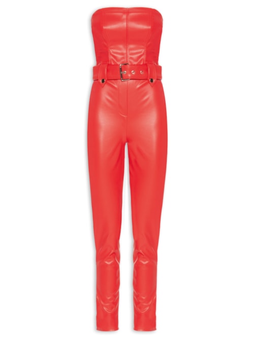 Macacão Feminino Sem Alça Com Cinto – Vermelho